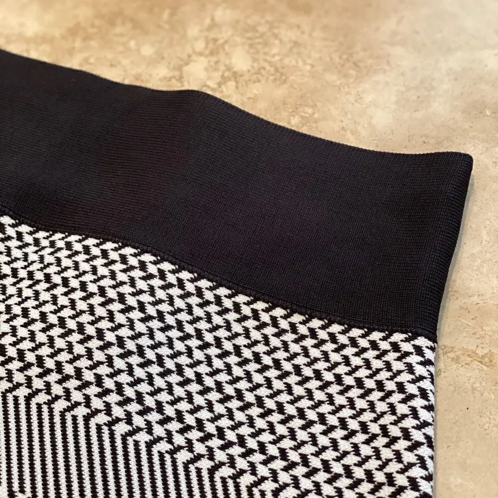 Black and White Bodycon Skirt - Elastic Band waist